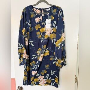 VILA Women's Long Sleeve Floral Dress in Navy and Yellow